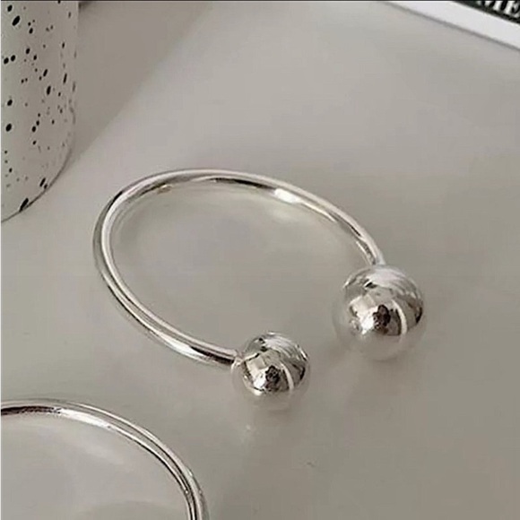 Ball Charm Sterling Silver Bangle Bracelet Ring Set - Picture 11 of 14